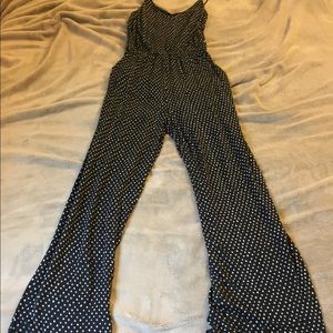 Romper with pants. Navy blue with white